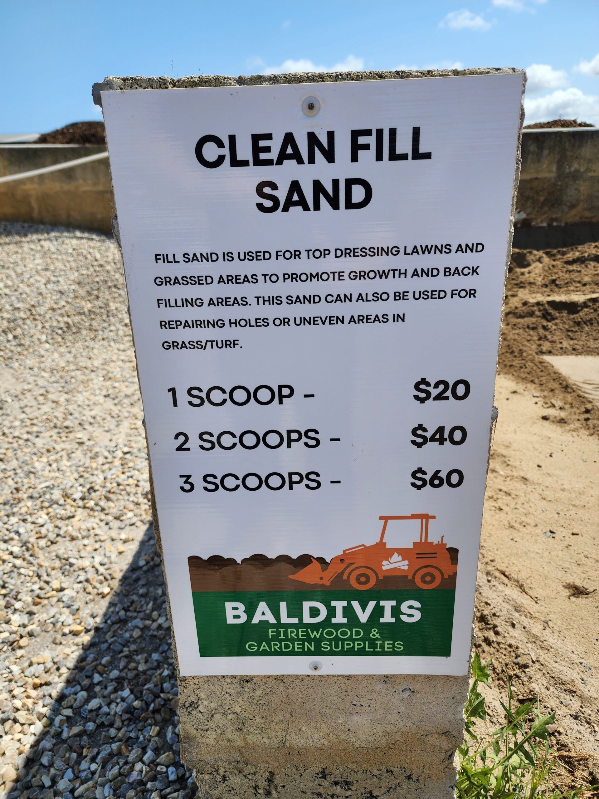 Clean Fill Sign Premium Clean Fill Sand Sign